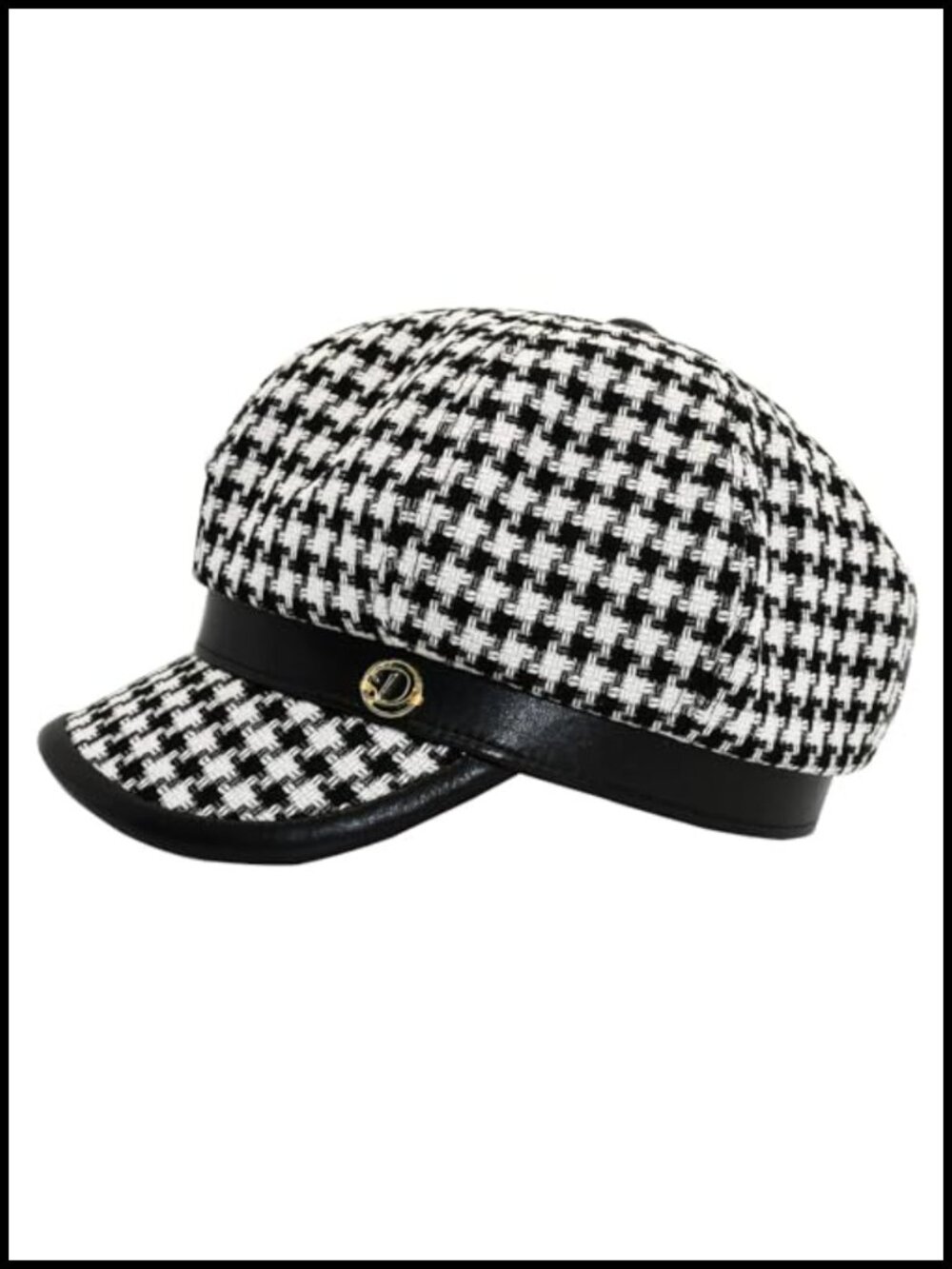 Newsboy Cap Houndstooth PU Leather Brim Breathable Vintage